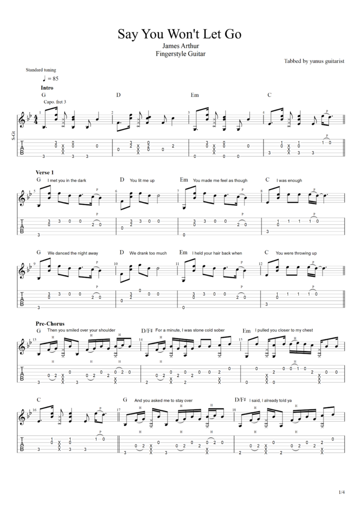 Say You Wont Let Go - James Arthur (PDF) - Yunus Guitarist